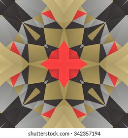 Symmetrical background element with bold geometrical patterns and stylized floral pattern. For wallpaper, pattern fills, web page background, surface textures for print and dalle production.