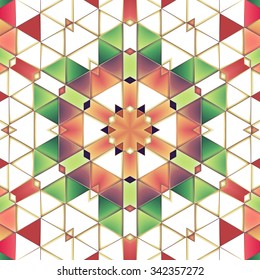 Symmetrical background element with bold geometrical patterns and stylized floral pattern. For wallpaper, pattern fills, web page background, surface textures for print and dalle production.