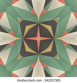 Symmetrical background element with bold geometrical patterns and stylized floral pattern. For wallpaper, pattern fills, web page background, surface textures for print and dalle production.