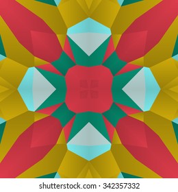 Symmetrical background element with bold geometrical patterns and stylized floral pattern. For wallpaper, pattern fills, web page background, surface textures for print and dalle production.