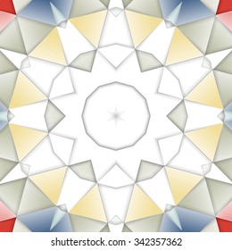 Symmetrical background element with bold geometrical patterns and stylized floral pattern. For wallpaper, pattern fills, web page background, surface textures for print and dalle production.