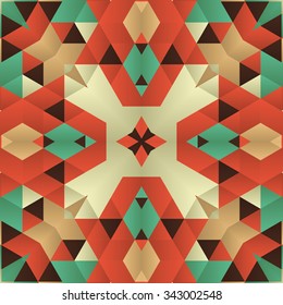 Symmetrical background element with bold geometrical patterns and stylized floral pattern. For wallpaper, pattern fills, web page background, surface textures for print production.