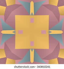 Symmetrical background element with bold geometrical patterns and stylized floral pattern. For wallpaper, pattern fills, web page background, surface textures for print and dalle production.