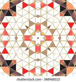 Symmetrical background element with bold geometrical patterns and stylized floral pattern. For wallpaper, pattern fills, web page background, surface textures for print and dalle production.