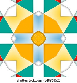 Symmetrical background element with bold geometrical patterns and stylized floral pattern. For wallpaper, pattern fills, web page background, surface textures for print and dalle production.