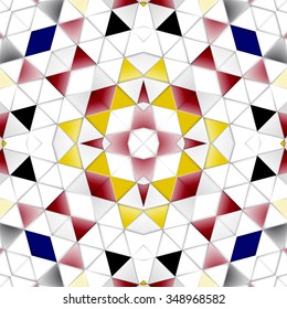 Symmetrical background element with bold geometrical patterns and stylized floral pattern. For wallpaper, pattern fills, web page background, surface textures for print and dalle production.