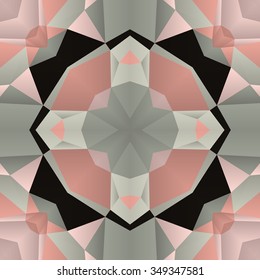 Symmetrical background element with bold geometrical patterns and stylized floral pattern. For wallpaper, pattern fills, web page background, surface textures for print and dalle production.