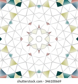 Symmetrical background element with triangles in form of stylized floral pattern. For wallpaper, pattern fills, web page background, surface textures for print and dalle production.
