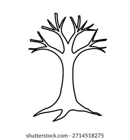 Contorno de árbol desnudo simétrico en estilo dibujado a mano para arte de Naturaleza