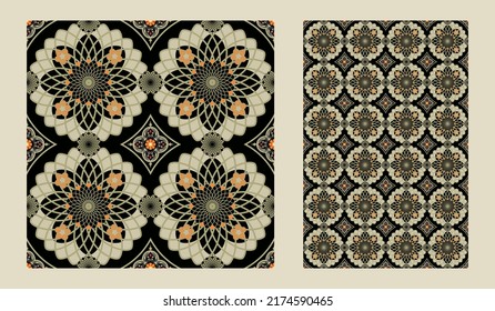 diseño decorativo con motivos simétricos con un elegante color dorado. impresión étnica y única. para tela, manteles de tela impresos, uniformes y otros