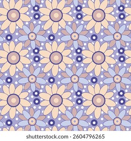 Symmetrical Beige and Purple Floral Pattern with Polka Dots