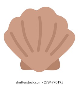 Symmetrical beige sea shell scallop ocean clam shell summer vacation decoration flat cartoon vector