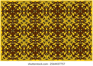 Symmetrical black and brown ornamental design with intricate and elegant pattern. This pattern resembles a traditional art style with rich geometric details, perfect for background or decorative motif