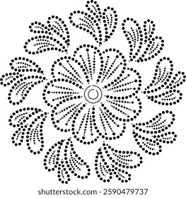 Symmetrical Black Dotted Geometric Floral Design pattern with Swirls and Twists as a decorative element cushion embroidery pattern or to create repetitive patterns for fabric carpet, curtain wallpaper