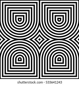 Symmetrical black figures abstract on white background. Decorative grill panel motif. Surface pattern with symmetric geometric ornament. Digital paper for design, textile print. Vector illustration