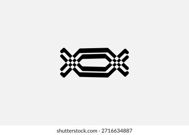 Symmetrical black geometric logo with hexagonal core and crisscross grid on light gray background