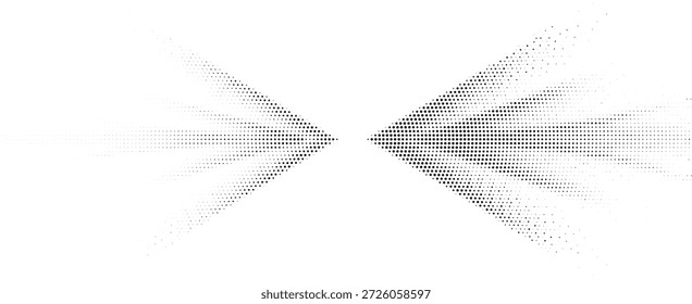 Symmetrical Black Halftone Dotted Arrowhead Pattern Converging At Center For Focus Point Design Vector Illustration