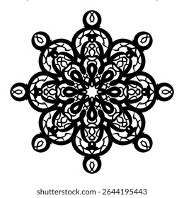 Symmetrical Black Mandala Vector with Intricate Floral and Circular Patterns