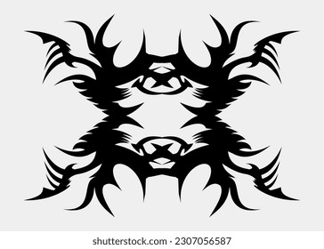 Symmetrical black tribal tattoo on a white background