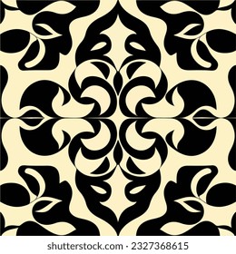 Symmetrical black and white art nouveau floor pattern on a white background, creating an intricate and captivating design.