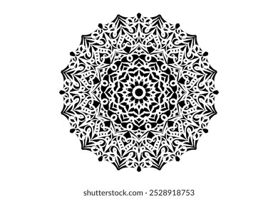 Symmetrical black and white mandala pattern with intricate artistic design