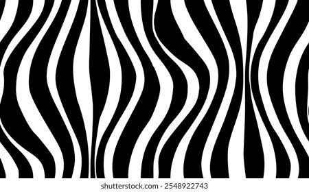 Symmetrical black and white pattern with bold wavy lines. Seamless pattern vector. Optical illusion background.