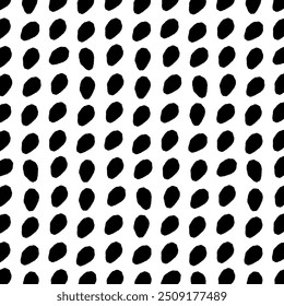 Padrão de vetor preto e branco simétrico com linhas ordenadas de formas suaves, como sementes de maçã. Ideal para têxteis, cartazes minimalistas, cartões elegantes, convites contemporâneos envolvendo projetos de papel