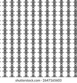 Padrão vertical simétrico preto e branco com ovais e traços entrelaçados. Adequado para fundos, impressões e projetos decorativos. Arte abstrata única.