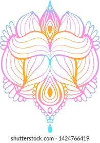 Symmetrical blot with floral and profiteroles and cream motifs. Abstract rainbow pattern on pink background. Design for backgrounds, wallpapers, covers and packaging. Printing on a yoga mat.