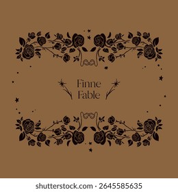 Symmetrical botanical arrangement with roses. Decorative vintage frame with floral motifs and for books, posters, magazines, tarot cards or decorative prints.