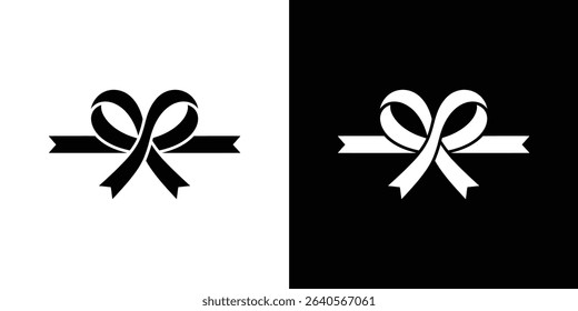 Symmetrical bow graphic featuring a black bow on a white background and a white bow on a black background, creating a contrast. Isolated illustration, graphic element.