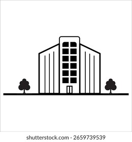 Edificio simétrico con árboles frondosos
