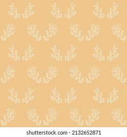 Symmetrical bushes - floral seamless pattern. Abstract plants vector. Yellow background.
