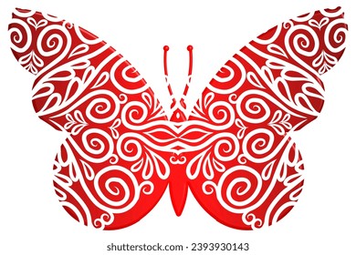 The symmetrical butterfly vector design with dynamic gradient batik dayak flower line art in a luxurious pattern colour 