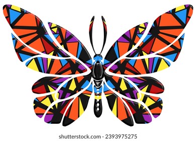 The symmetrical butterfly vector design with dynamic gradient batik dayak flower line art in a luxurious pattern colour 
