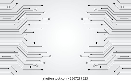 Symmetrical Circuit Lines and Dots on White Background