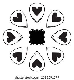 A symmetrical circular artwork featuring heartshand-drawn style