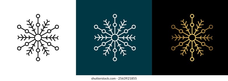 Symmetrical circular graphic for logotype, snowflake. Vector circular pattern. Color black, white, gold. Isolated design element for themes abstract geometrical modern decoration round logo template.