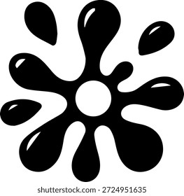 Forma de tinta circular simétrica com padrões de espalhamento radial suave ao redor de um centro vazio.
