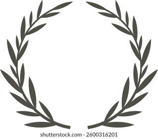 Symmetrical circular laurel wreath creating a minimalist and elegant frame, ideal for awards, logos, or decorative elements, symbolizing victory, achievement, and peace