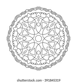 Symmetrical circular mandala. Decorative Oriental pattern. Coloring for adults.