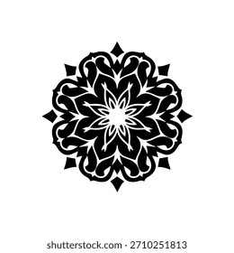 Ilustración floral de Vector simétrico circular de silueta de mandala con puntos afilados y Formas de pétalos que fluyen para la meditación