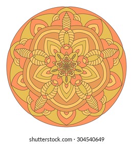Symmetrical circular pattern of colored mandala. 
