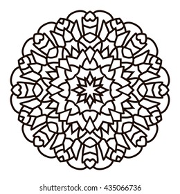 Symmetrical circular pattern mandala. Oriental ornament. Coloring page for adults.