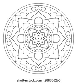 Symmetrical Circular Pattern Mandala, Outline On A White Background