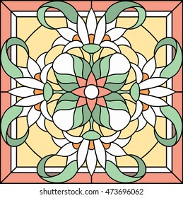 Symmetrical circular stained glass window with daisy flowers for your decor