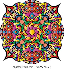 Symmetrical colorful pattern in mandala style.  Arabic, Indian, Islam, Chinese motifs.Vector illustration.