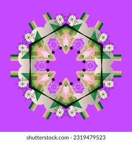 Symmetrische Zusammensetzung geometrischer Formen. Abstraktes Element für Design. Vektorgrafik im Flachstil.