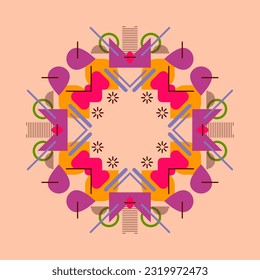 Composición simétrica de formas geométricas. Elemento abstracto para el diseño. Ilustración vectorial en un estilo plano.