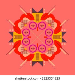 Composición simétrica de formas geométricas. Elemento abstracto para el diseño. Ilustración vectorial en un estilo plano.